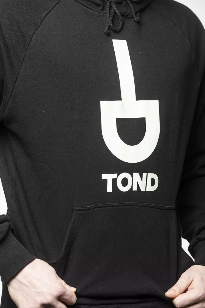 Tond Black Cotton Men Sweater with Hood